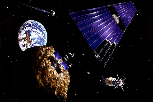Fantáziakép a jövőből: több űrszonda dolgozik egy kisbolygó hasznosításán. 