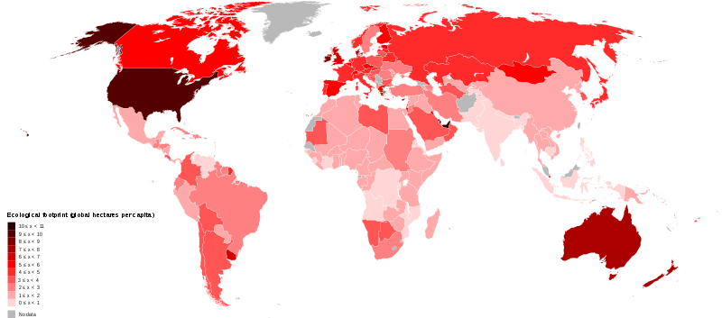 Ökológiai lábnyom országonként  Forrás: wikipedia.org